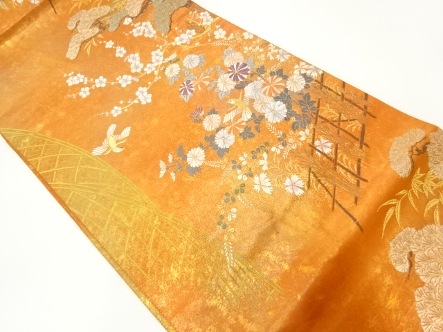 JAPANESE FUKURO OBI / WOVEN FLOWER & BIRD